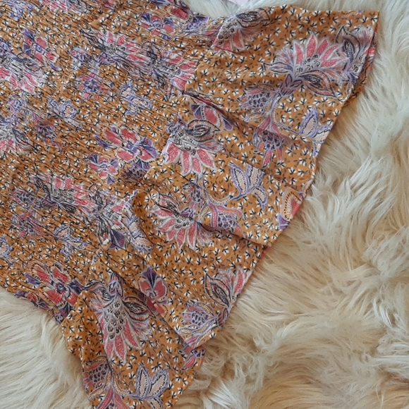 Nanette Lepore Burnt Orange Floral Print Ruched Ruffle Bottom Top, Large, NWT - Picture 7 of 12